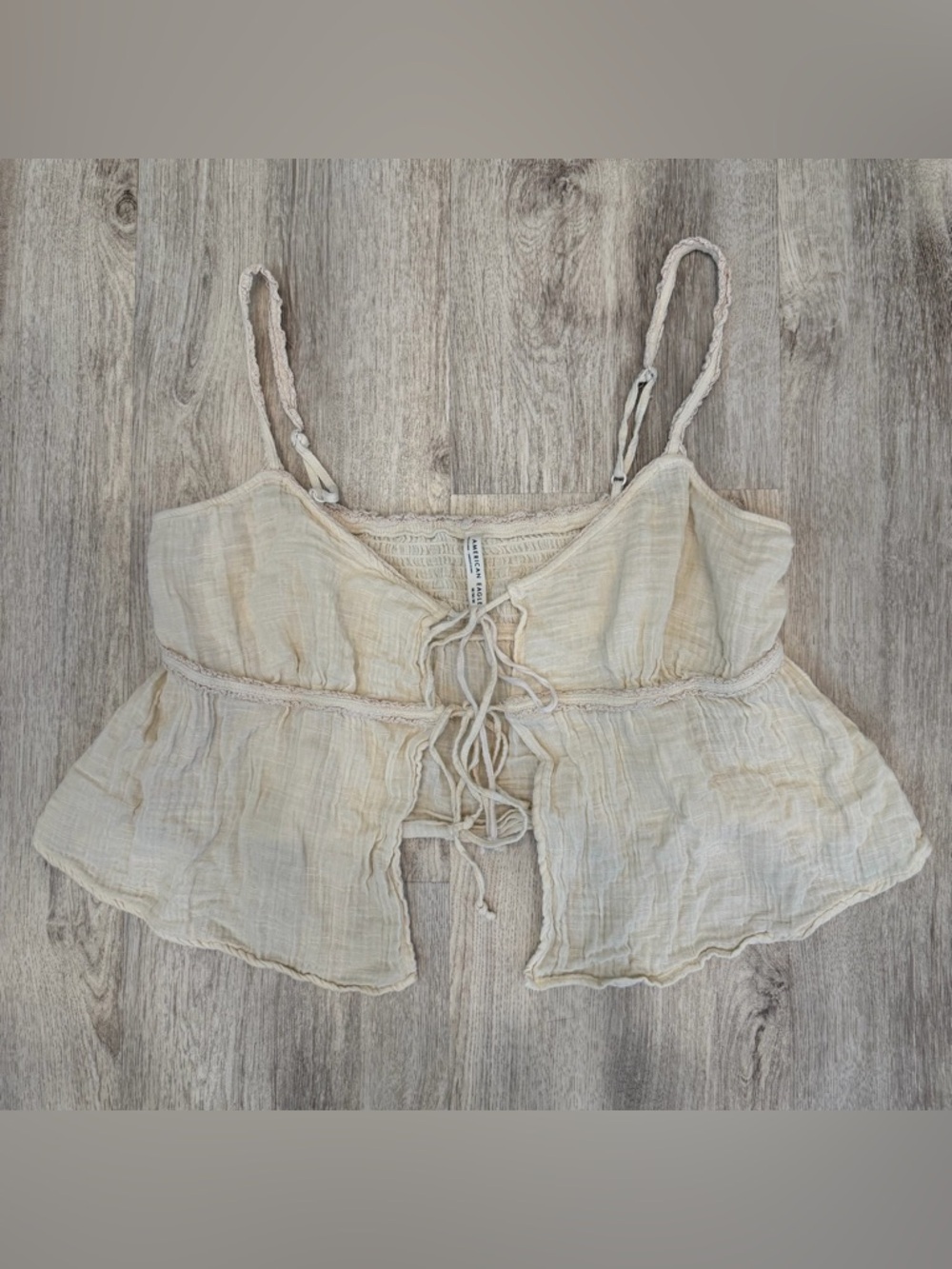 American Eagle Lace‎ Up Crop Tank Cream Boho Festival Top Size M